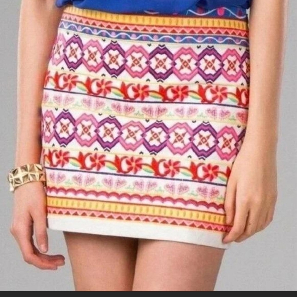 Harper Embroidered Multicolor Patterned Mini Skirt Size Medium